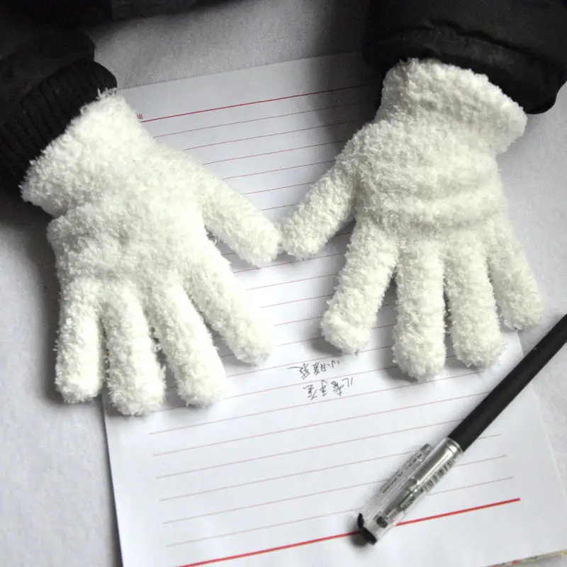 Balleenshiny/зимние теплые бархатные толстые перчатки; милые зимние детские перчатки; варежки; Детские теплые однотонные перчатки - Цвет: Белый