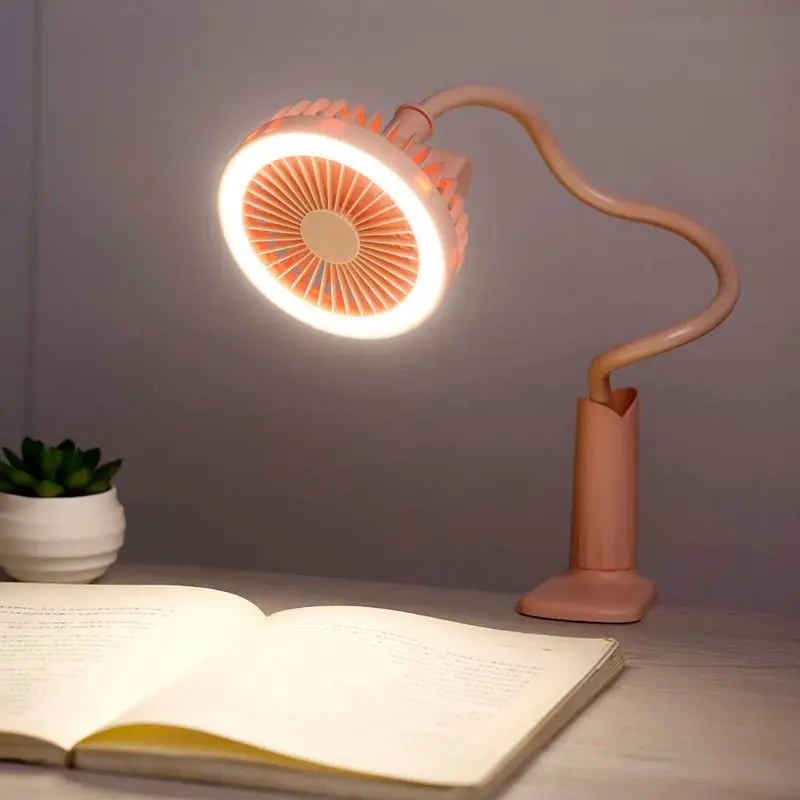 

Creative Rechargeable Flexible USB Fan with LED light 2 Speed Adjustable Air Cooling Clip Fan for Camping Hiking BBQ Home Office