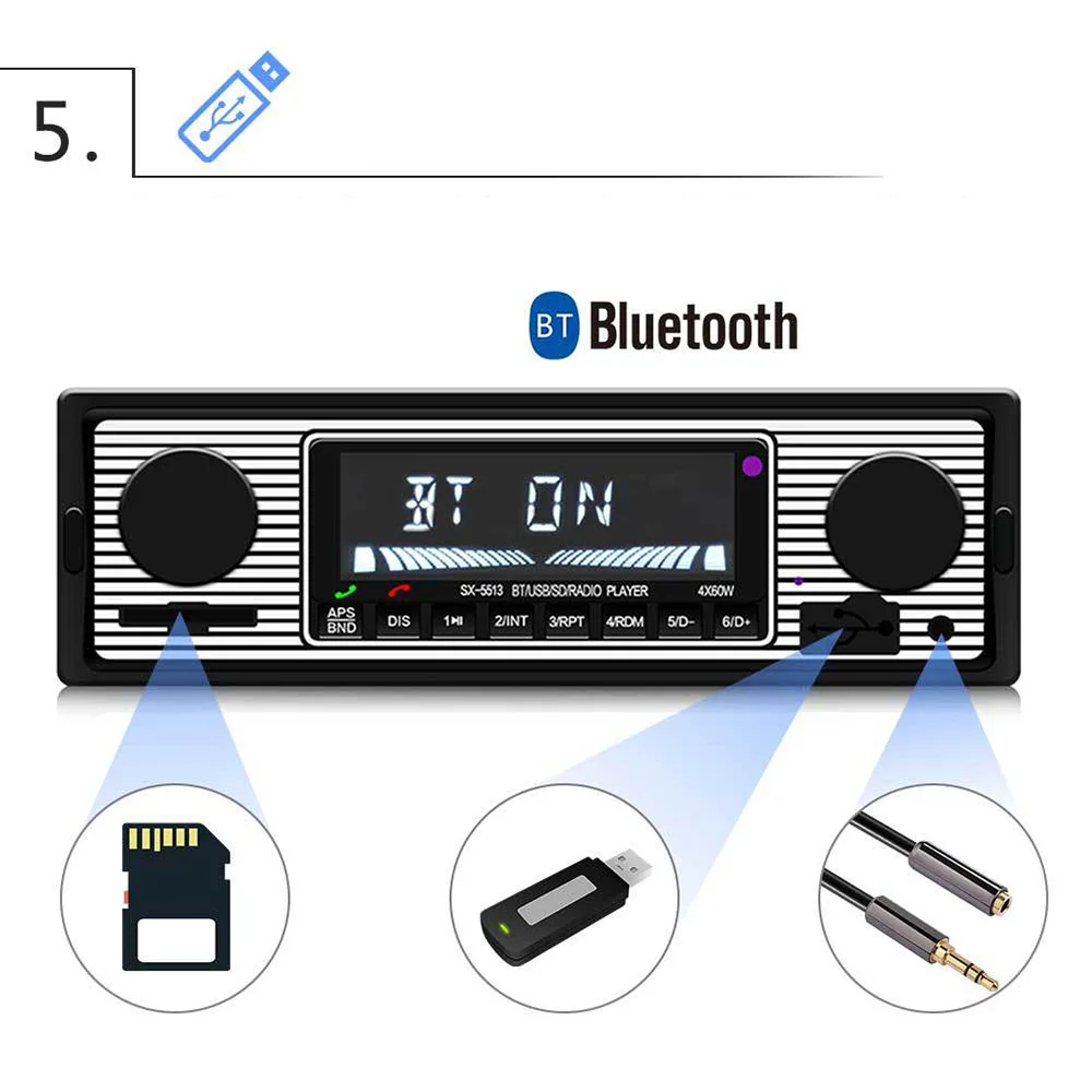 Car MP3 Player Stereo FM Retro Radio 12V Bluetooth Stereo MP3 USB AUX Power Cable Vehicles Radios Accessories