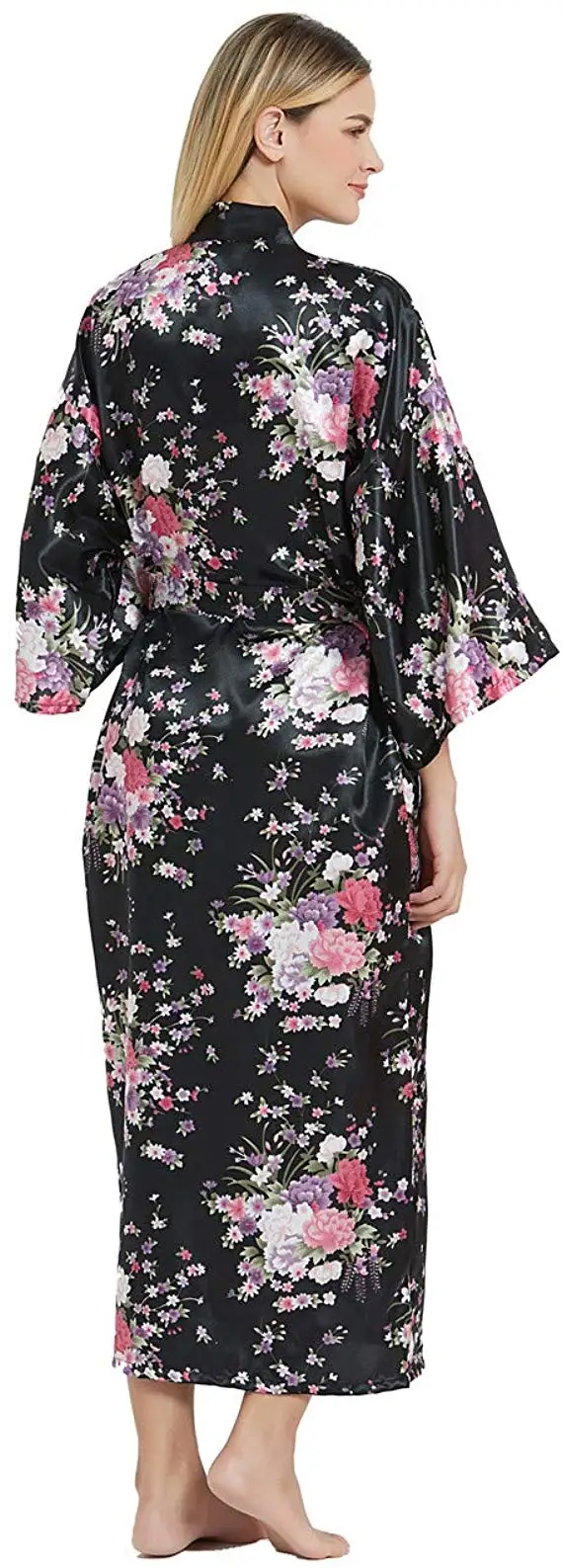 Вискозный Шелковый женский длинный халат с принтом, цветочное кимоно, банный халат, повседневная одежда для сна, домашняя одежда, большие размеры, банный халат невесты