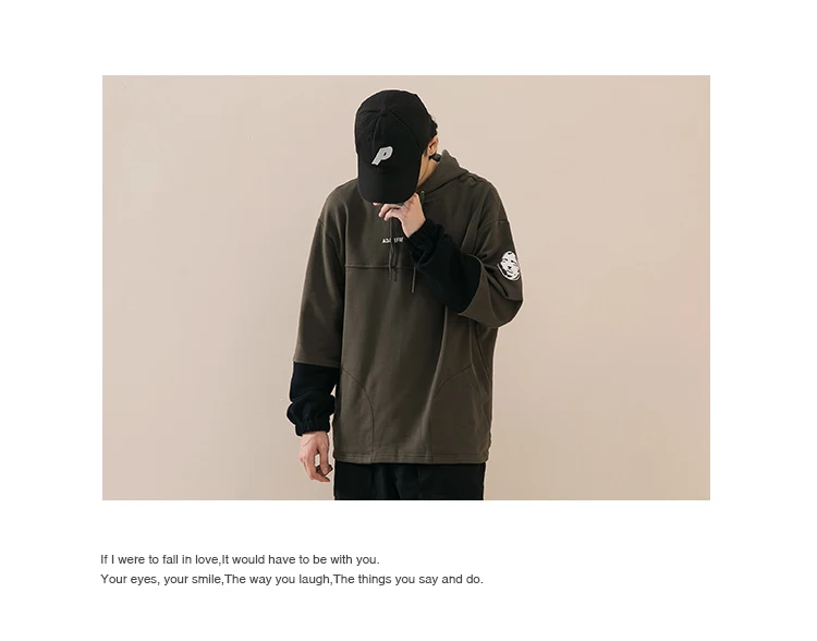 Men's Spring New Casual Contrast Color Letters With Cap Long-sleeved Hoodies Loose Temperament Tide Cotton Harajuku