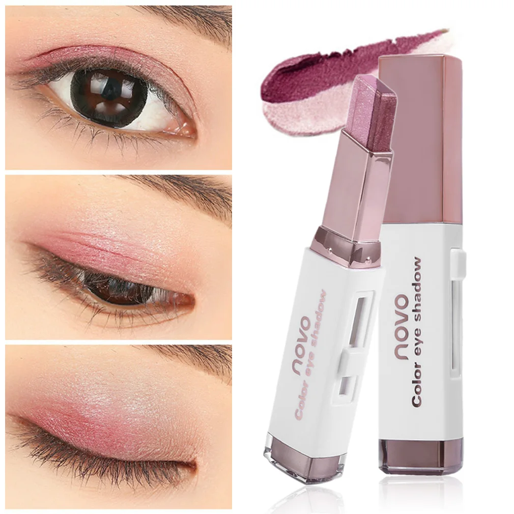 HOT Portable Size NOVO Eyeshadow Stick Double Color Stereo Velvet Shimmer Earth Color Eye Shadow Cream Pen Eyeshadow Stick