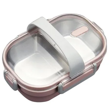 

Japanese Portable Lunch Box For Kids School Stainless Steel Bento Box Kitchen Leak-Proof Food Container Food Box-Pink