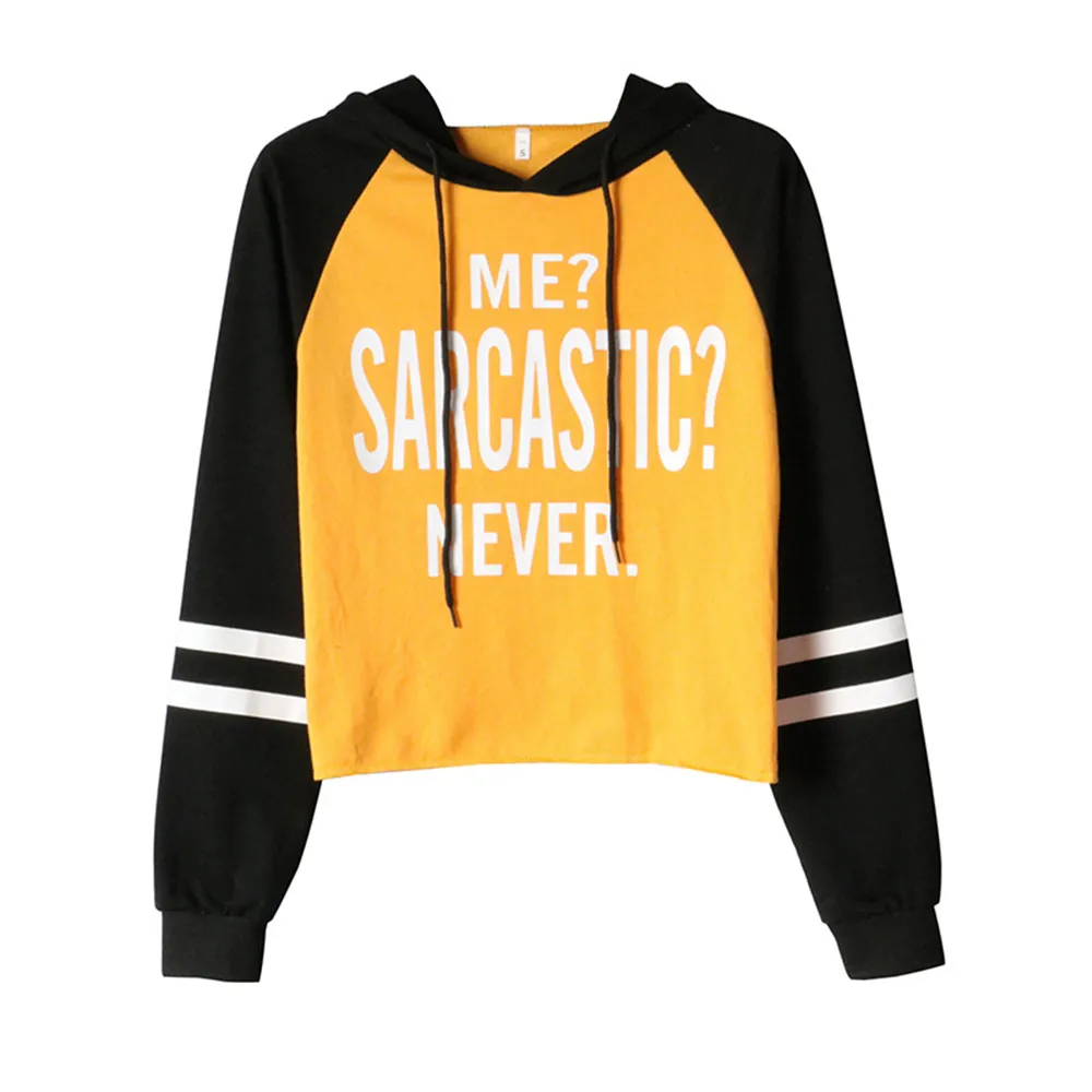 

Contrast Hooded Pullover Short Sweatwear Women'S Long Sleeve Letter Printed Top Tees Spring Autumn Short T-Shirts Hoodies