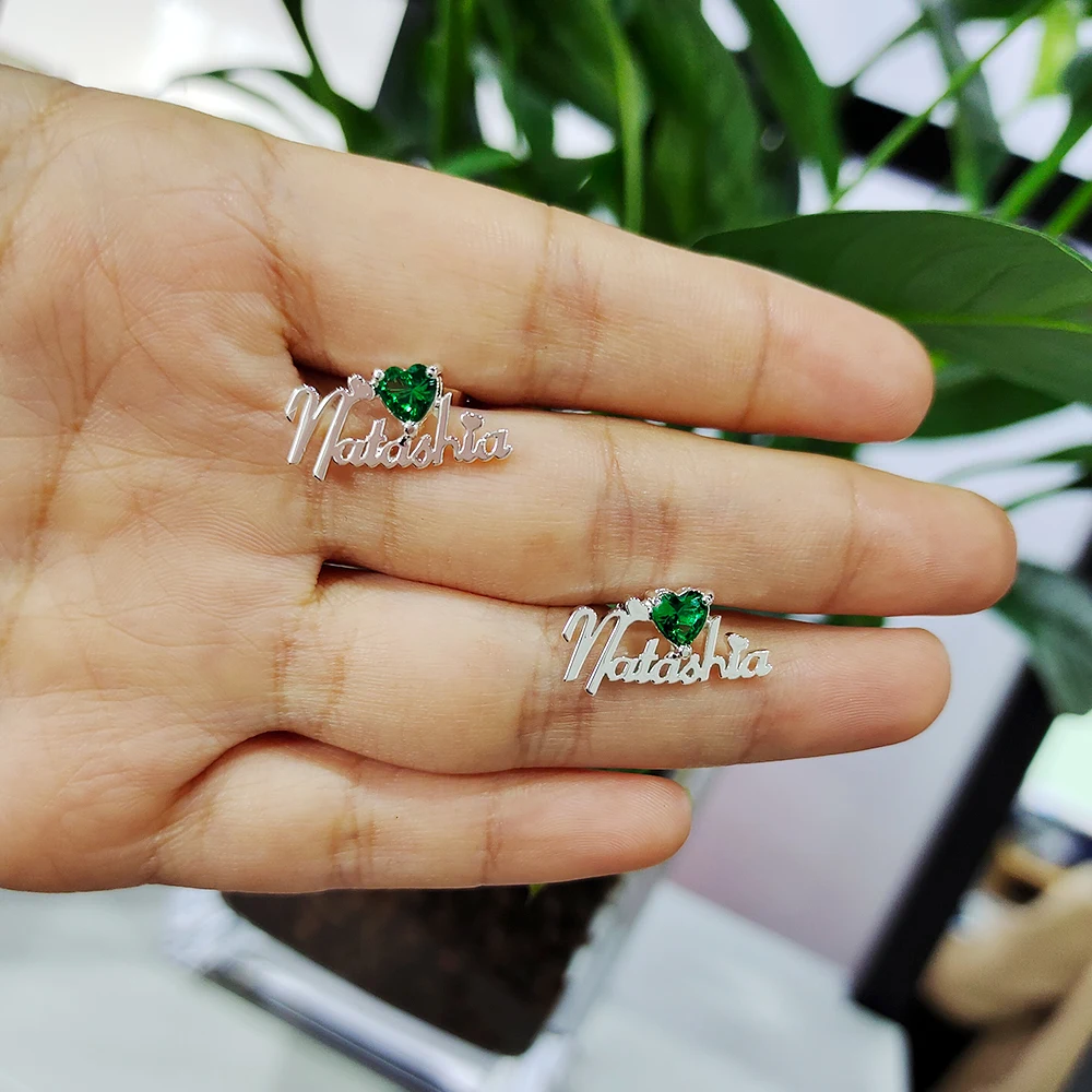 DODOAI Zircon Name Earrings Birthstone Earrings For Women  Personalized Custom Letter Earrings CZ Curved Earrings For BFF