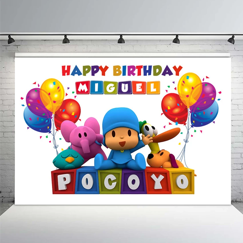 

MEHOFOTO Cartoon Pocoyo Birthday Party Backdrop for Photo Studio Colorful Balloon Photography Backdrop Photo Both 7x5FT Vinyl