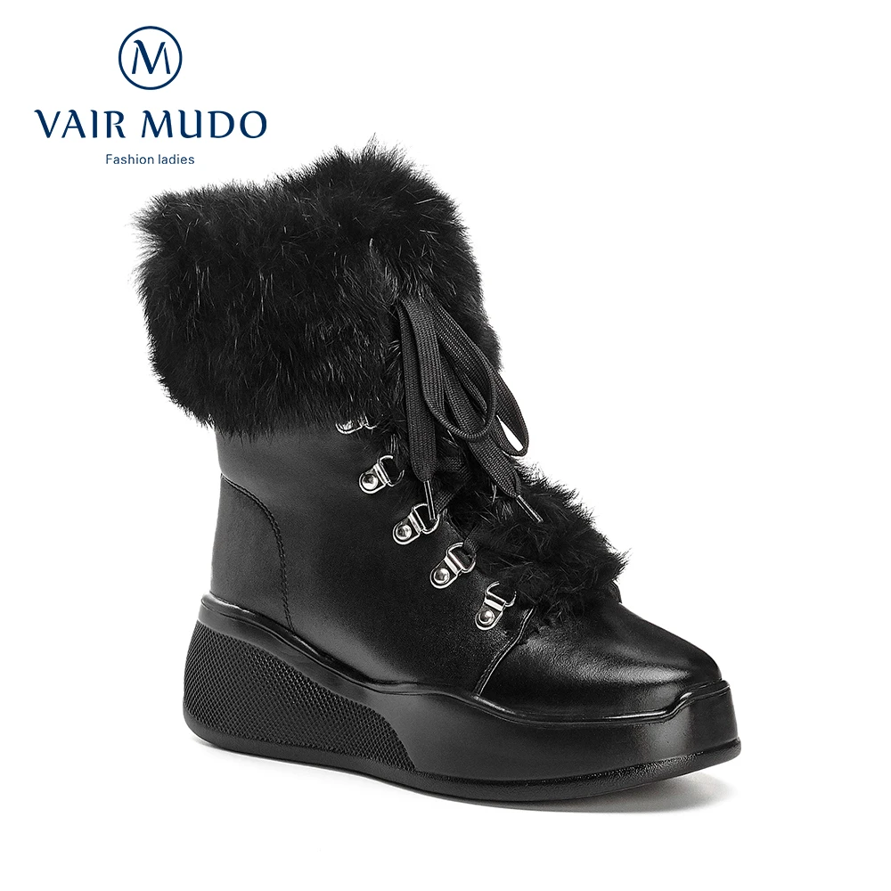 

VAIR MUDO Winter Women Thick Snow Boots Shoes Black Warm Shoes Women Lining Short Plush Thick Heel Genuine Leather Snow DX123