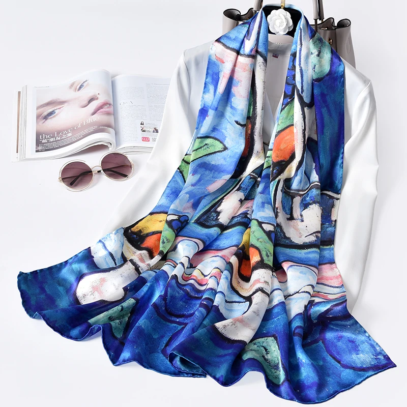 Женский длинный шарф 100% натуральный шелк с принтом 170x53см|pure silk scarf|silk scarfscarf for women |