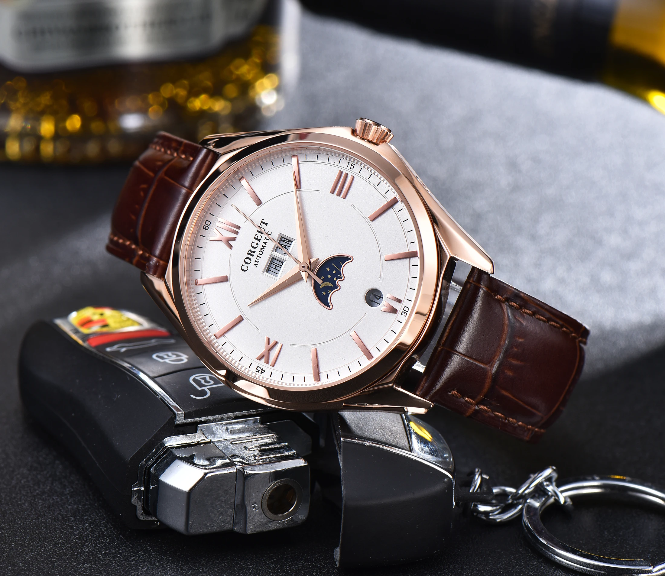 Corgeut 41 мм Топ люксовый бренд Мужские часы Moon Phase fashtion мужские часы автоматические механические наручные часы водонепроницаемые 2051