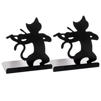 

2pcs Cat Pattern Iron Bookends Practical Simple Book Ends Book Supports Rack Desktop Organizer Magazines Stand for Office School