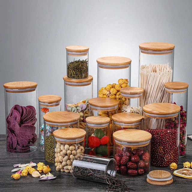 Bamboo cover - 5.5 x 6 cm - Bocal en verre avec couvercle, organisateur de  Condiments, bocaux de rangement de