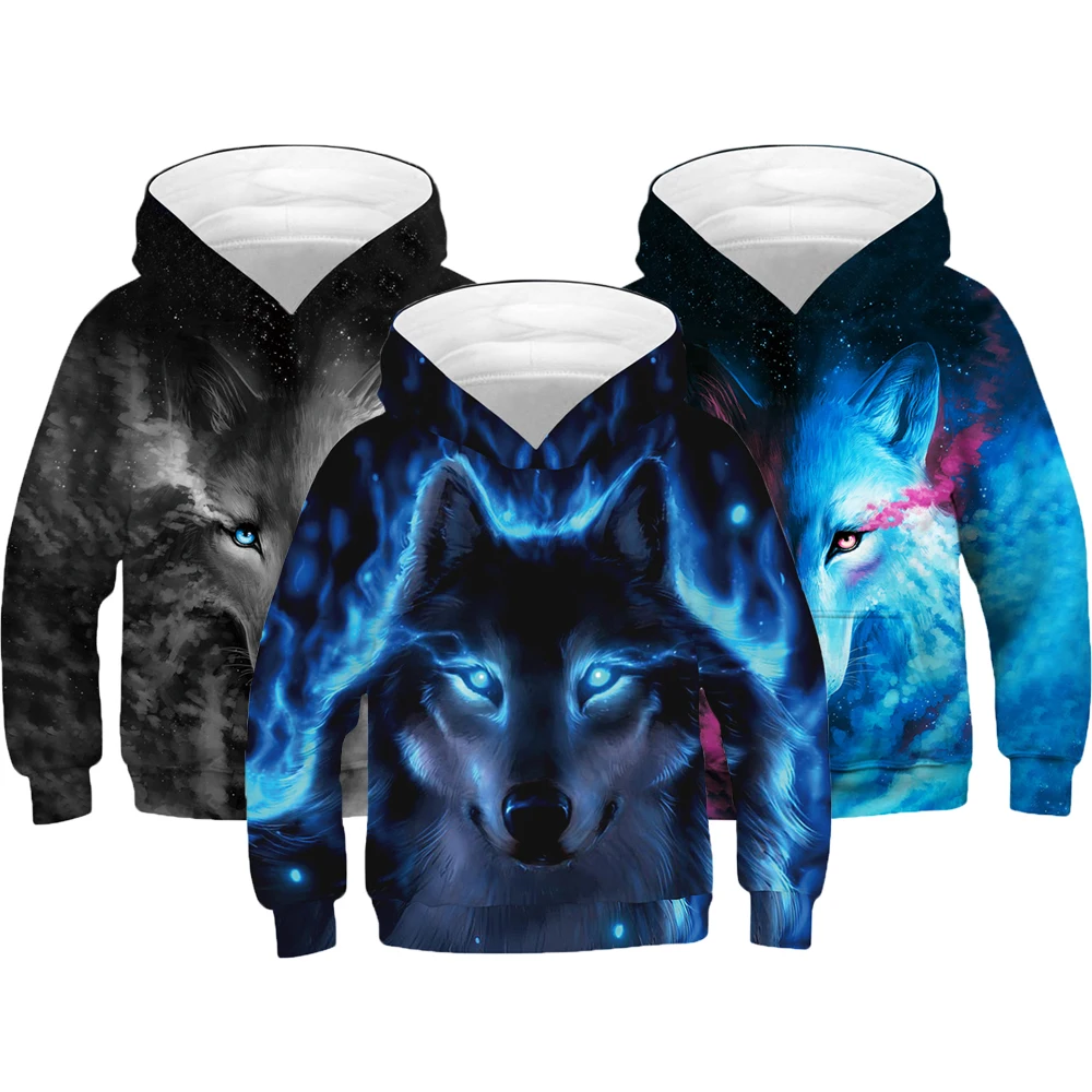  3D Print Wolf Boys Hoodies Coats Spring Autumn Outerwear Kids Hooded Sweatshirt Clothes Children Lo