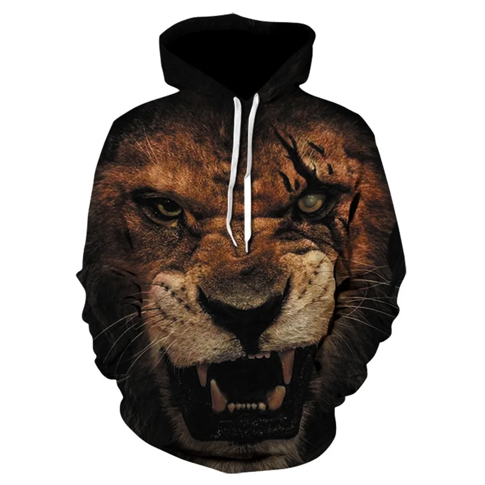 

2020 New Arrival Men's Autumn Hot Selling Personality Flame Lion Printing Fashion Hoodied Sweatshirt Horror hip hop