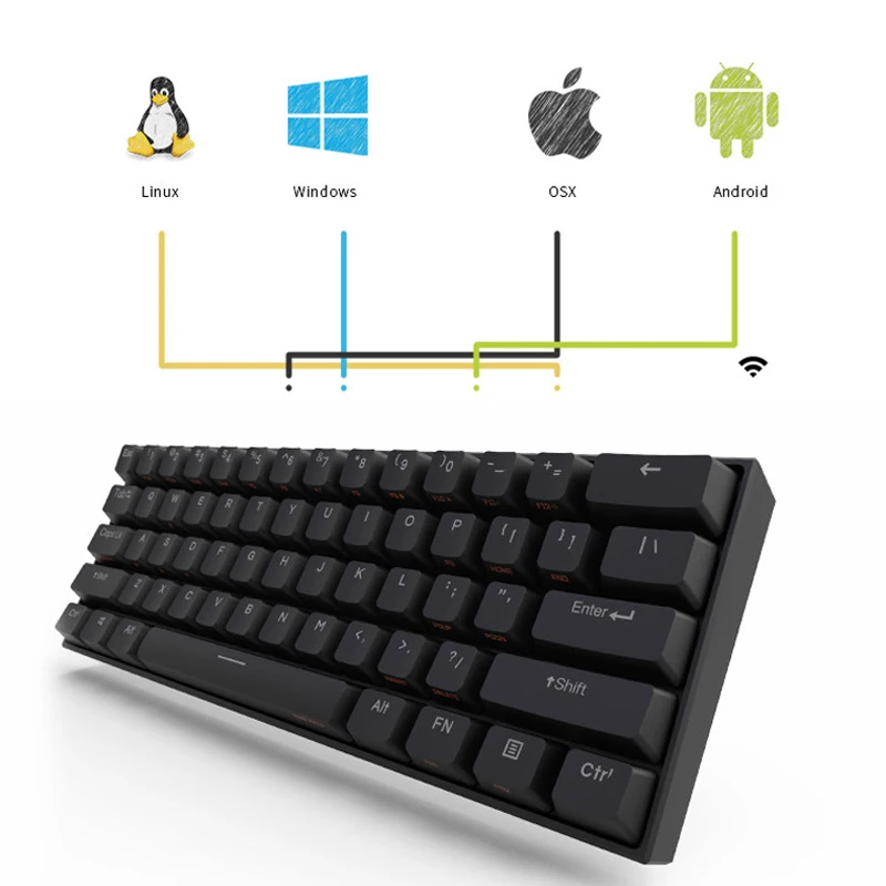 US $78.66 Mechanical Gaming Keyboard Anne Pro 2 Pro2 60 61 Keys NKRO Bluetooth 50 TypeC RGB Cherry Switch Gateron Switch Kailh Switch