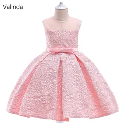 Puro pescoço menina vestido curto appliqued formal wear crianças roupas de costura