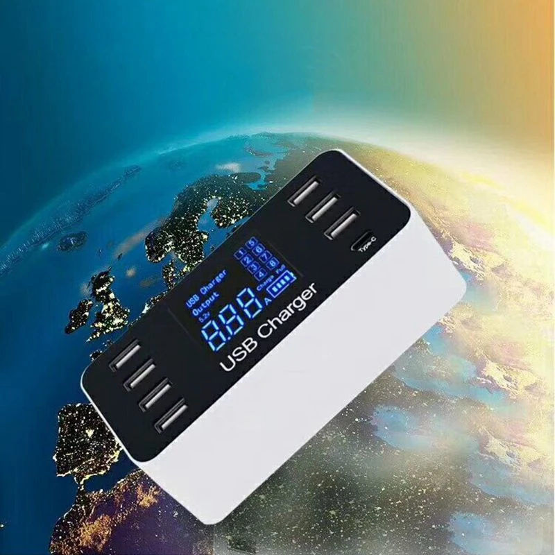 7 портов Usb 1X Тип C розетка зарядное устройство с напряжением тока ЖК-дисплей для смартфонов планшетных ПК(ЕС вилка