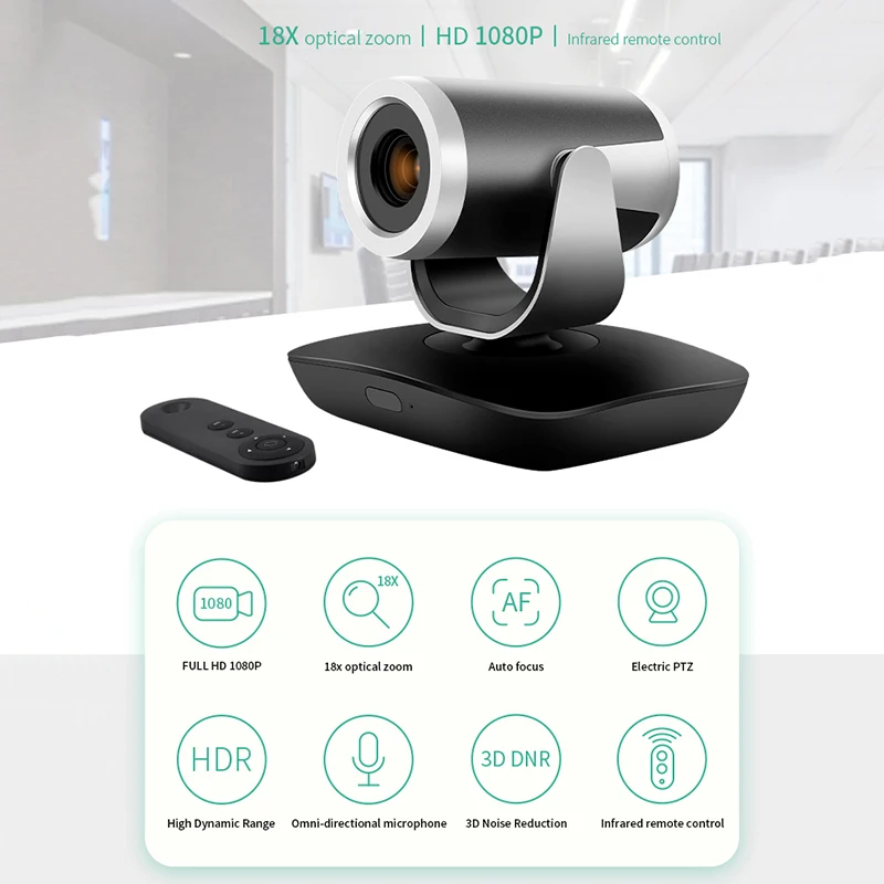 1080P 30FPS USB2.0 Infrared Remote Control Video Conference Camera 18X Optical Zoom For Meeting Telemedicine Remote Teaching
