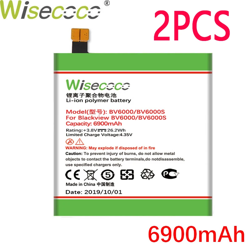 Wisecoco 2 шт. батарея для Blackview BV6000 BV6000S BV7000/BV7000 PRO BV8000/BV8000 PRO Телефон новейшего производства+ номер отслеживания - Цвет: BV6000 6900mAh 2PCS