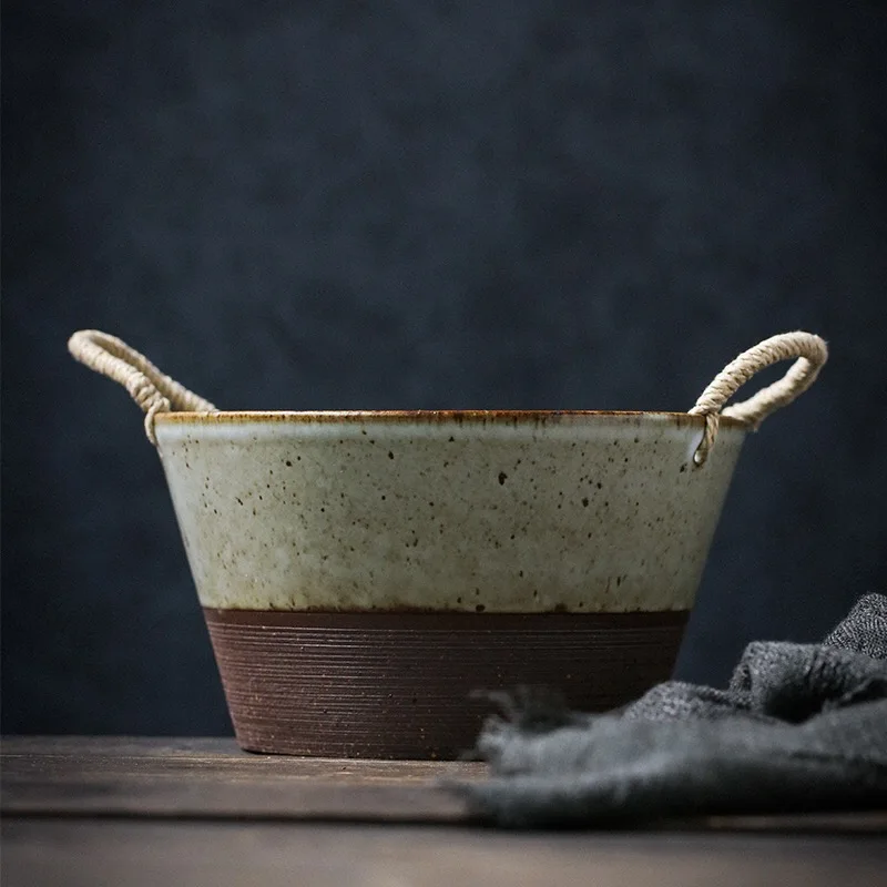 FANTERCY керамическая посуда бинауральная суповая чаша большая домашняя ротанговая японская Салатница креативная Ретро керамическая посуда ручной работы