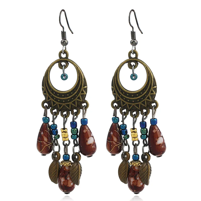 Fashionable European and American temperament Fashion handmade retro multicolor long fringed bronze earrings | Украшения и