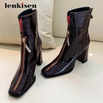 

Lenkisen fashion boots zipper decorations high street fashion modern catwalk square toe super high heel mature ankle boots L20