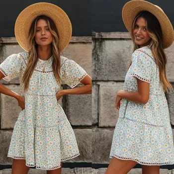 

Short sleeve casual summer 2020 floral mini woman dress vestidos robe femme flower ladies dresses sundress womens clothing new