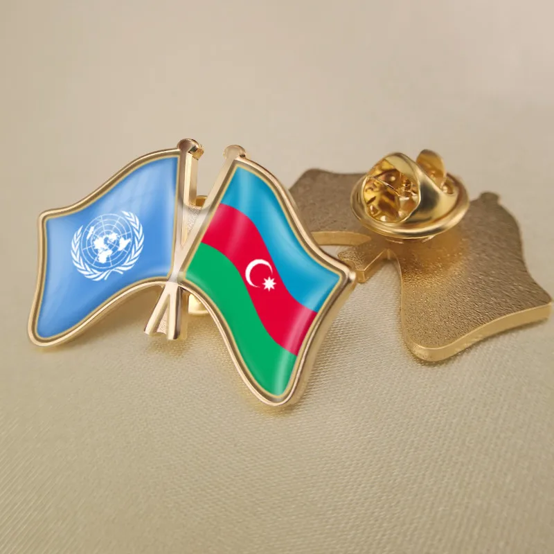 United Nations and Azerbaijan Crossed Double Friendship Flags Lapel Pins | Украшения и аксессуары
