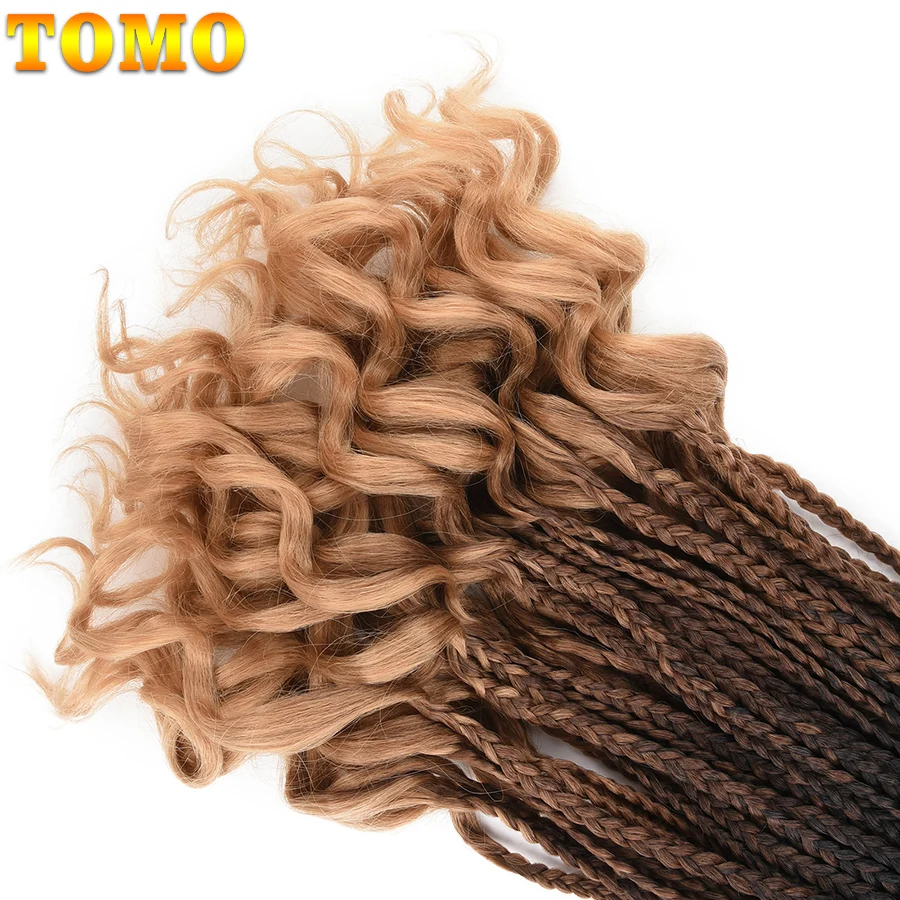TOMO 14 18 24 Inch Box Braids Curly Ends Synthetic 22 Strands Hair Weaves Crochet Hair Extensions 6 Colors Black Red Available