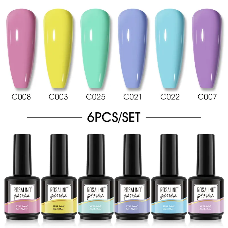 

ROSALIND 15ML Gel Nail Polish Set Semi Permanent Hybrid Varnishes Nail Supplies For Professionals Art Gel Nail Base Top Coat Kit