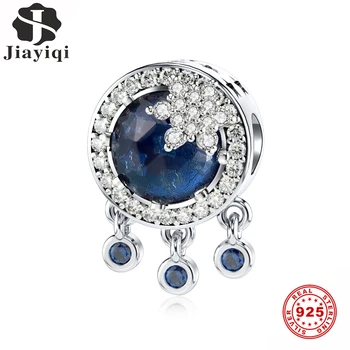 

Jiayiqi Snowflake Charm 925 Sterling Silver Blue Large CZ Beads Fit Women Charms Bracelet DIY Christmas Silver Jewelry