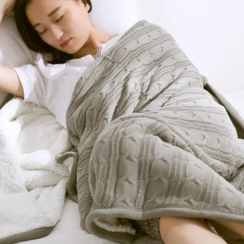 Autumn And Winter Cotton Blanket European Style Retro plus Velvet Knitted Casual Blanket Factory Wholesale