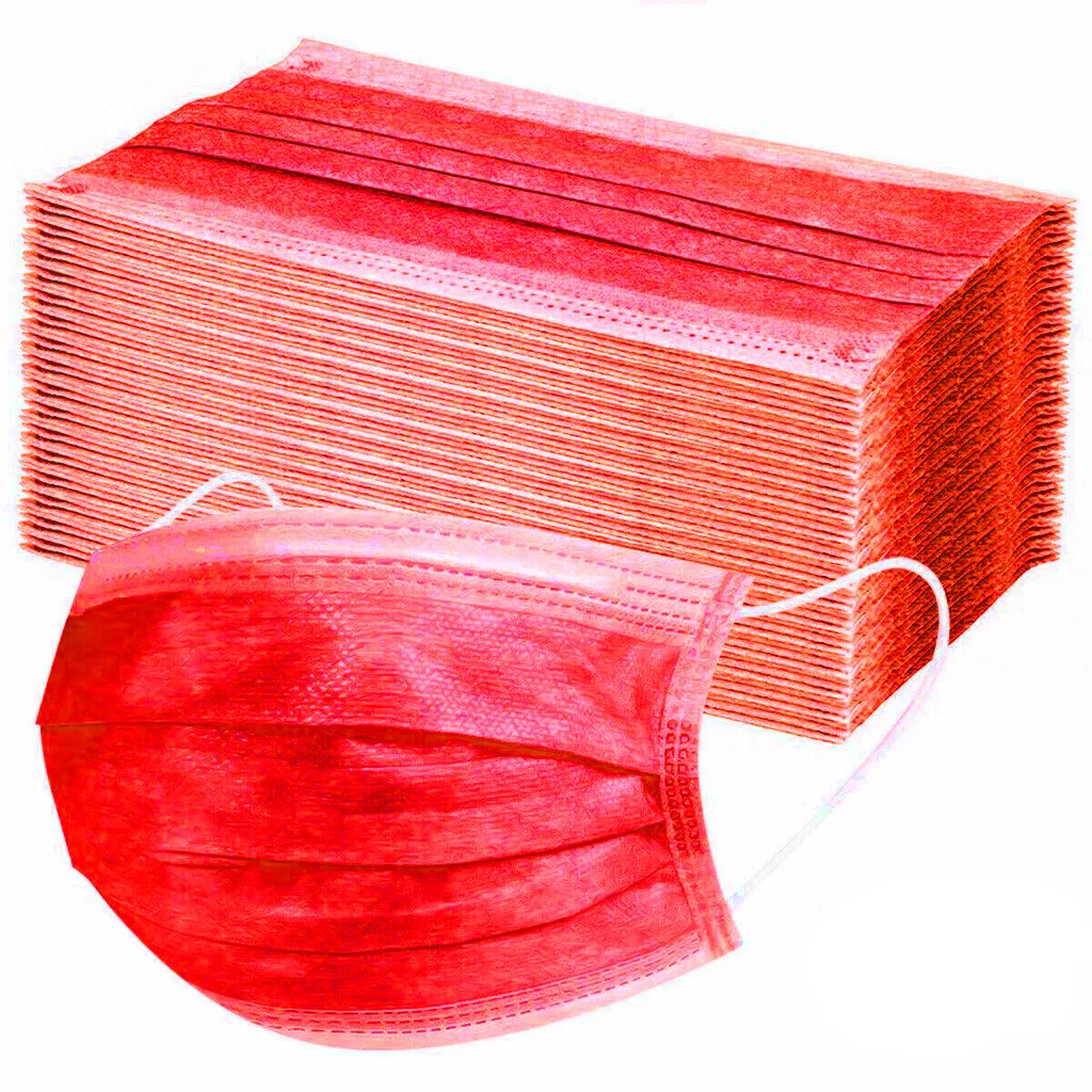 10/20/30/40/50/60/70/80/90/100/200pc Disposable Face Mask Red Mouth Masks Personal Mask 3ply Ear Loop Masks Mascarillas 5