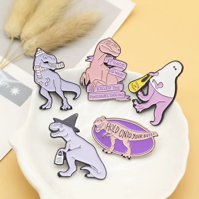 Мультфильм милый динозавр эмаль Pin значок булавки на лацканы брошь ювелирные