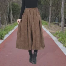 Зимняя длинная юбка для женщин, г., осенняя эластичная юбка с высокой талией и боковыми карманами, юбка Вельветовая уличная одежда Faldas Mujer Moda