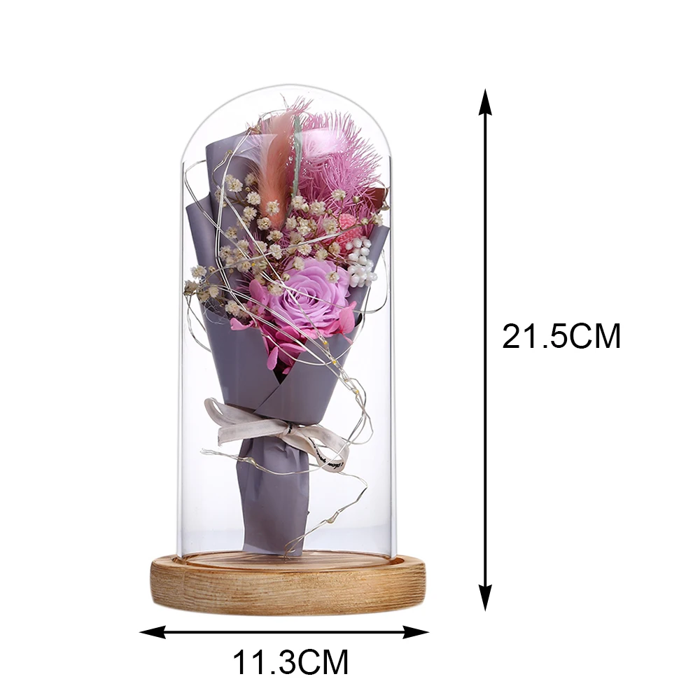 Романтический Ночной светильник, Роза в стеклянном куполе, деревянная основа, подарки ко дню Святого Валентина, Рождественский светодиодный лампы с розами, цветочное украшение для подарков N