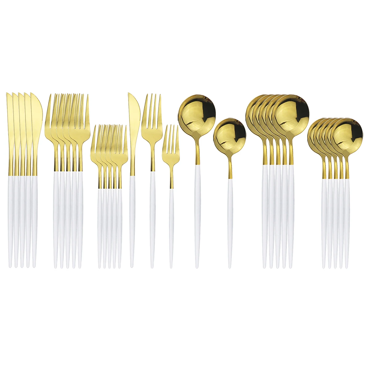 

30Pcs White Gold Cutlery Set Stainless Steel Dinnerware Set Knife Fork Dessert Spoons Flatware Set Kitchen Tableware Silverware