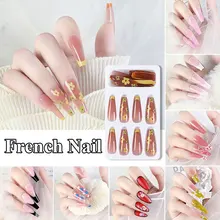 

24pcs DIY Full Cover False Nail Tips Coffin Fake Nails Flowers Fake Nails Ballet Wearable Press On Nails Nail Decor Jelly Glue