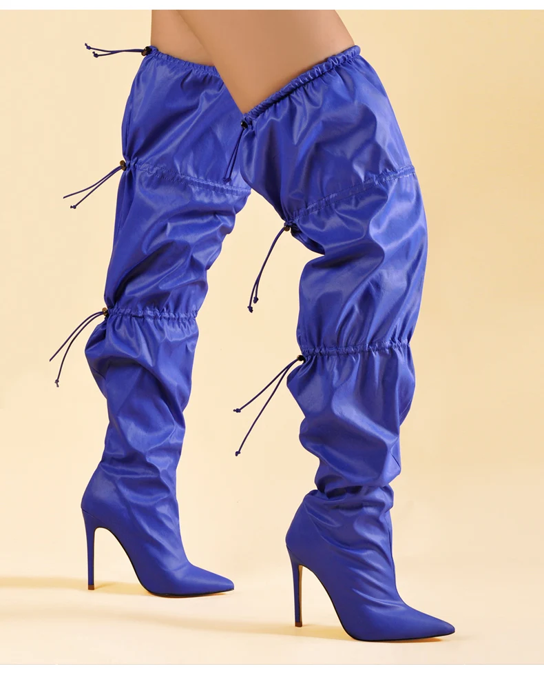 Limited Edition Pink Palms Shoes Women New Street Style Fashion Show Stylish Boots Tarpaulin Waterproof Cloth Thigh High Boots