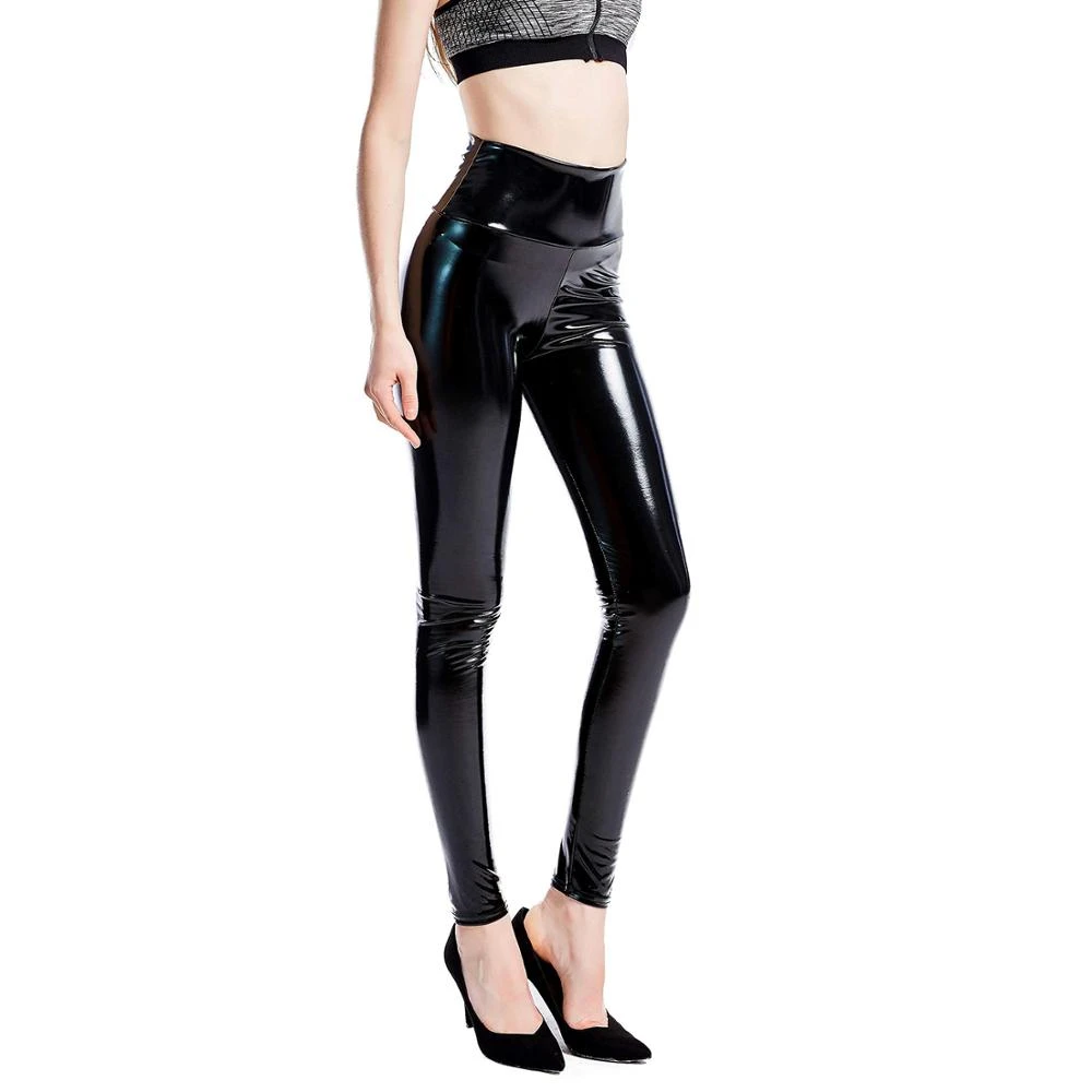 High waisted shiny leather pants Clearance