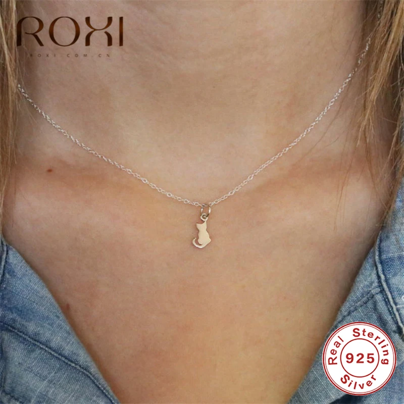 ROXI, 925 пробы, серебряное ожерелье, женский кулон с милым котом, ожерелье, длинная цепочка, массивное ожерелье, колье, свадебное ювелирное изделие, подарок