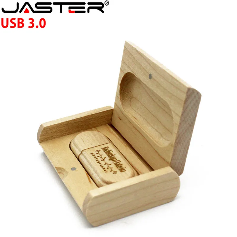 JASTER деревянный USB флеш-накопитель с коробкой 3,0 8 ГБ 16 ГБ 32 ГБ 64 Гб 128 ГБ клена USB флешка MemoriaStick для свадьбы логотип на заказ
