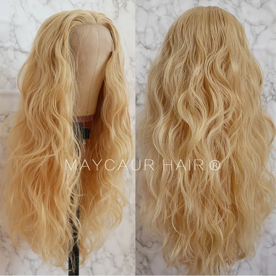 Maycaur Loose Wavy Blonde Color Lace Front Wig with Baby Hair Free Part Glueless Synthetic Lace Front Wigs for Black Women (3)