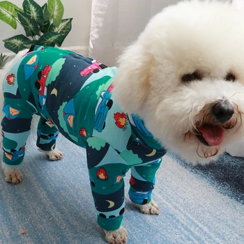 

Pet Dog Jumpsuit Thin 100%Cotton Puppy Clothes Printed Overalls For Small Dogs Protect Belly Stretchy Pajamas Poodle Home Wear
