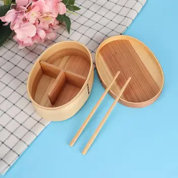 

1Layer Bento Box Wood Lunch Box Wooden-Sushi Tableware Bowl Food Container for Kids with Partition Chopsticks Dinnerware Set