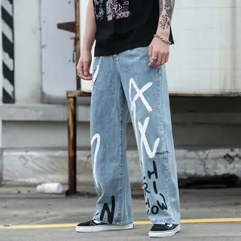 

New Men's jeans Spring Autumn Trousers Loose Wide leg pants Harem Hip hop Jeans Denim Trousers Large Size