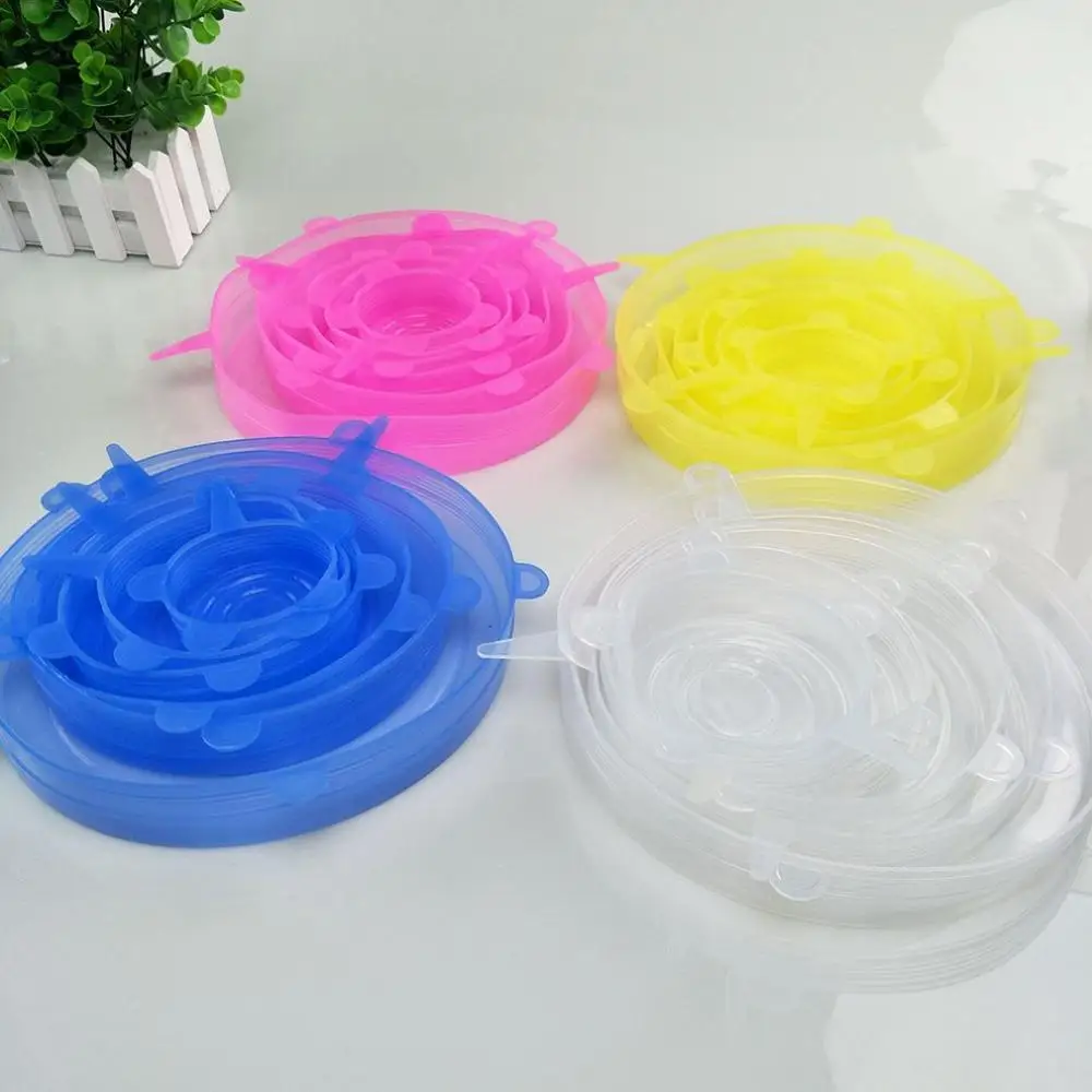 

6pcs Silicon Stretch Lids Universal Lid Silicone Food Wrap Bowl Pot Lid Silicone Cover Pan Cooking Kitchen Accessories Gadgets