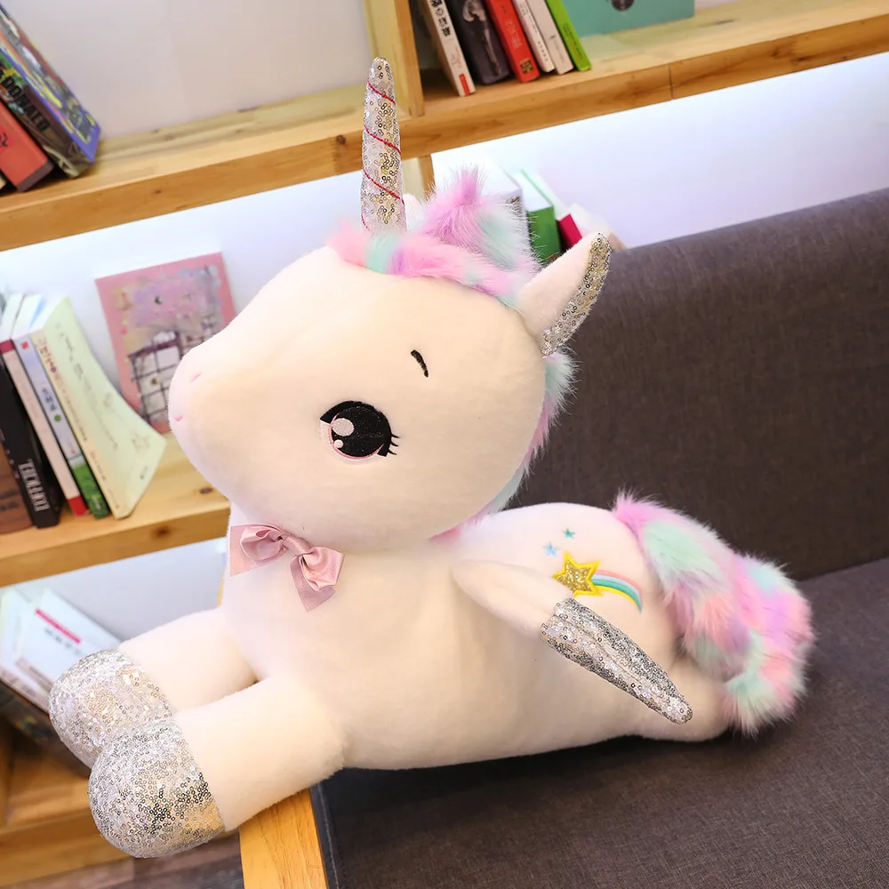 80 см чучело Детские Kawaii мультяшный Радужный Единорог Летающий белый конь Детская кукла на день рождения игрушка детский подарок