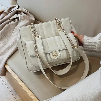 

Fashion PU Leather Handbags Women Shoulder Bag Large Capacity Chain Bag Solid Color Ladies Handtasche Casual Bolso Mujer