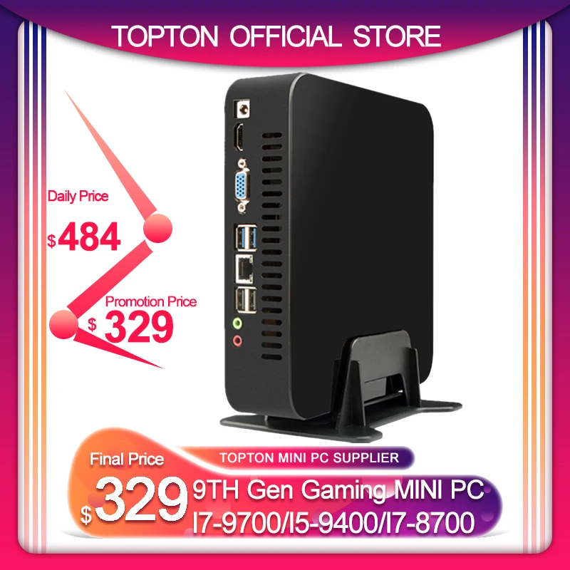 TOPTON для игровых мини ПК Intel i7 9700 i5 9400 i3 9100 Windows 10 Настольный компьютер Barebone Linux