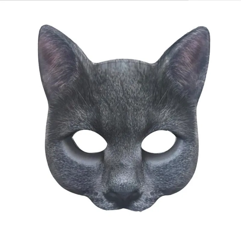 Halloween Mask Cat Half Face Mask Party Playing Props Furry Animal Adult Costume Cat Fans Mask Halloween Animal EVA Head Mask